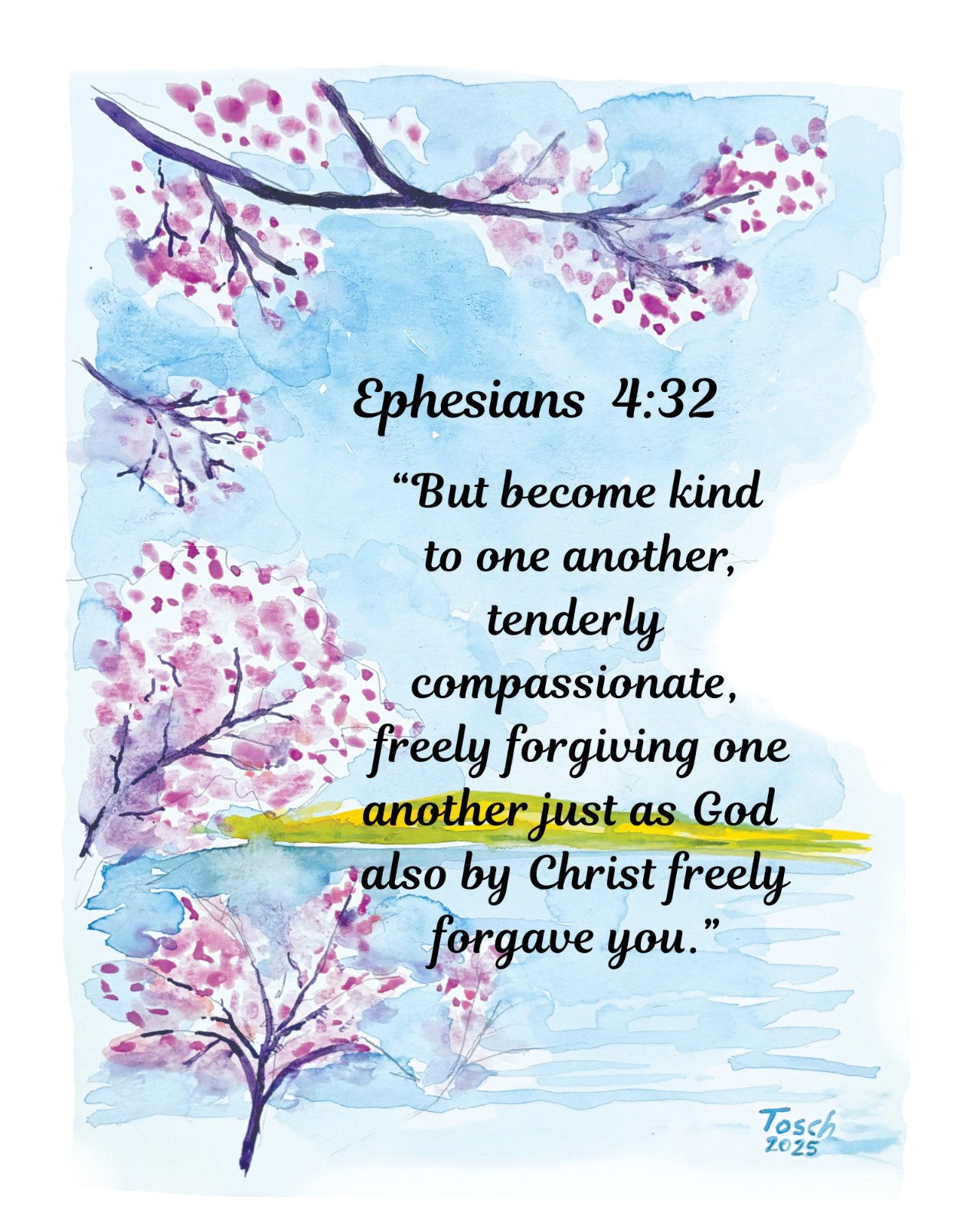 Ephesians 4:32 Pink Tree Watercolor Art Framed Jaime Reinaldo Tosch 310gsm