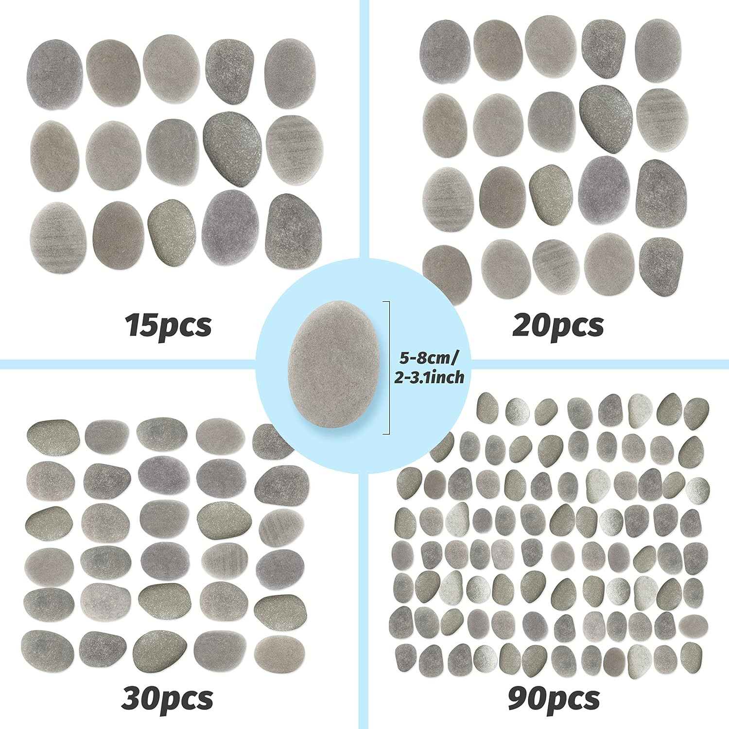20PCS Large Painting Rocks, Natural River Rocks, Flat Rocks for Painting, 2-3 In