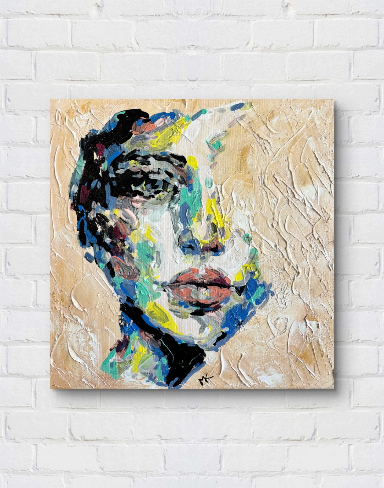 Kempff 14×14 WOMAN HALF FACE Impressionism Handmade Colorful Art Painting