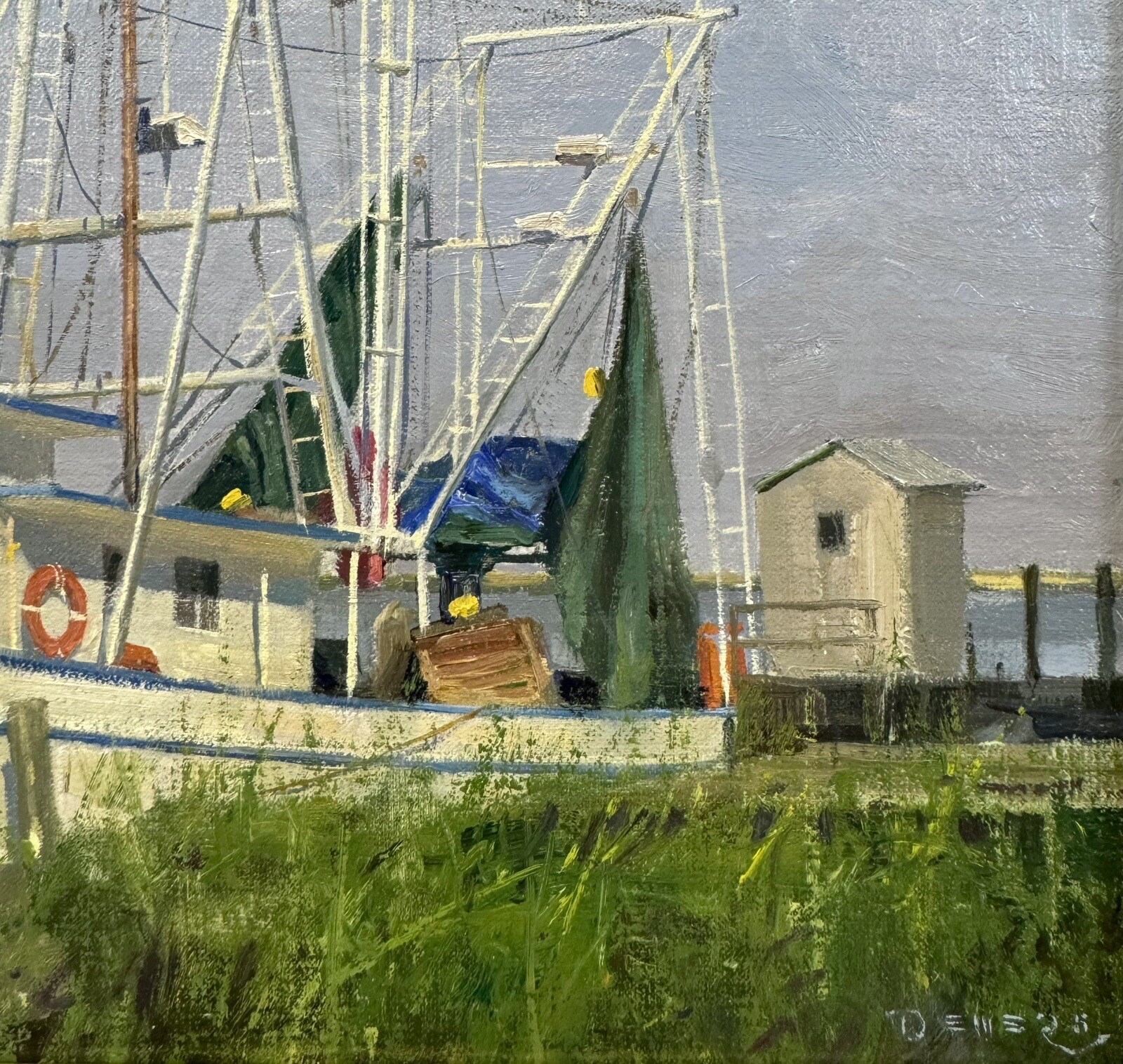 Original Donald Demers “Showing Off” Docked Shrimp Boat Apalachicola Florida Oil