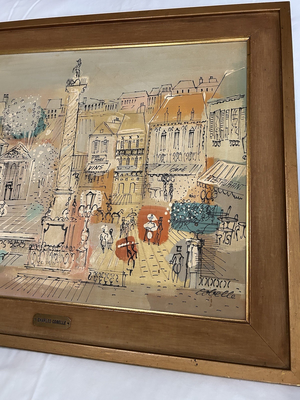 Charles Cobelle Signed Framed Cityscape Painting on Canvas Large 27×30 Modern
