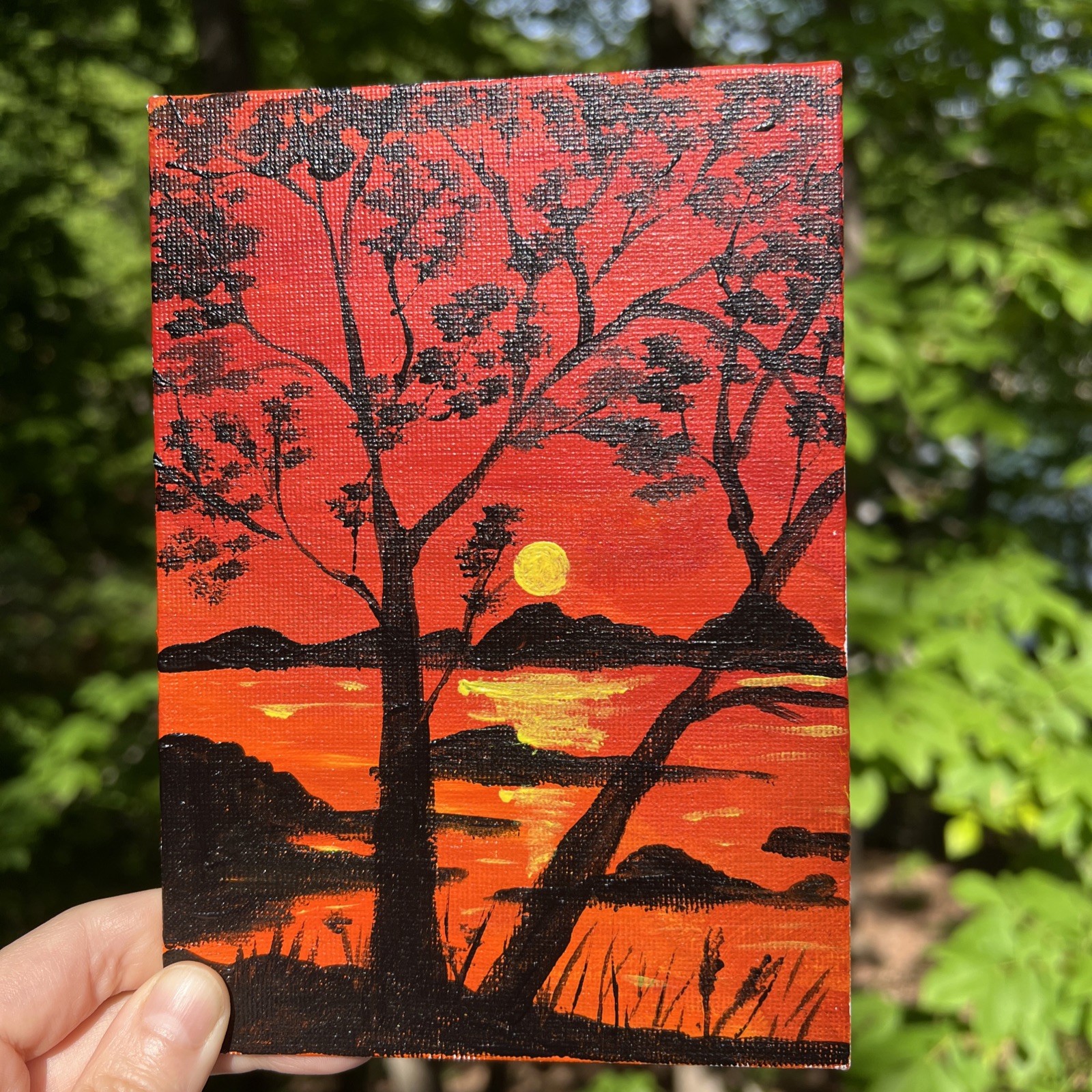 Abstract Sunset,seascape,lake,original Acrylic Painting,5/7