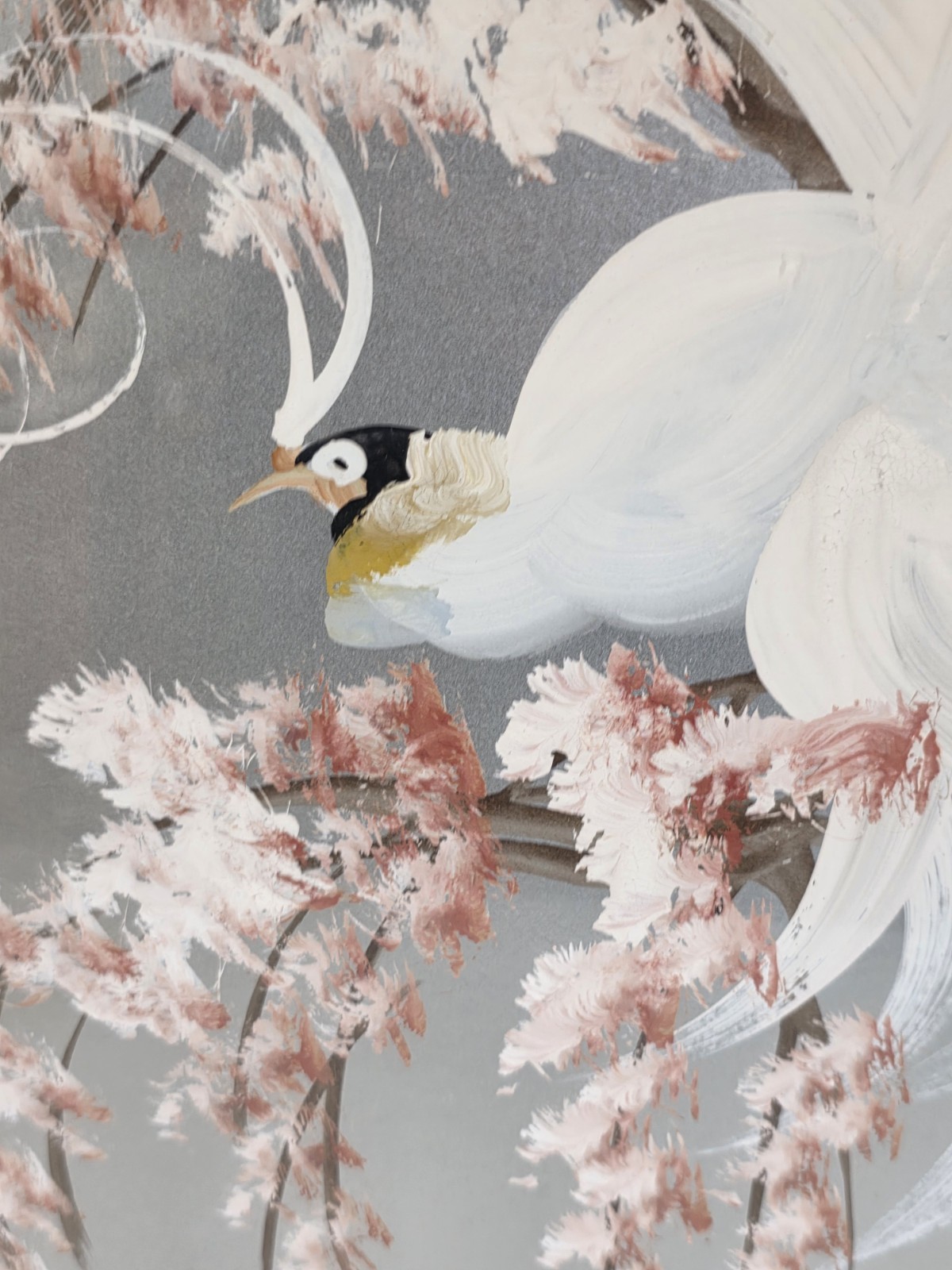 1950s MCM Birds Of Paradise Original Silverboard Painting Framed 17.5″x21.5″