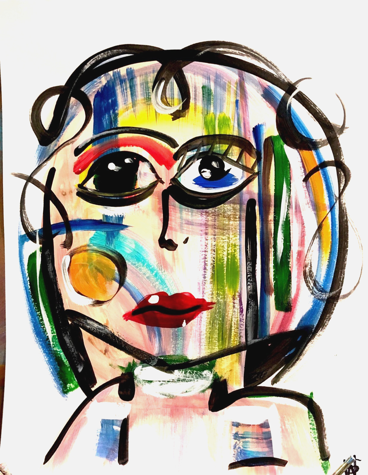 Original cartoon alien hand painted 14X11 Gallery Paper modern expressionism art