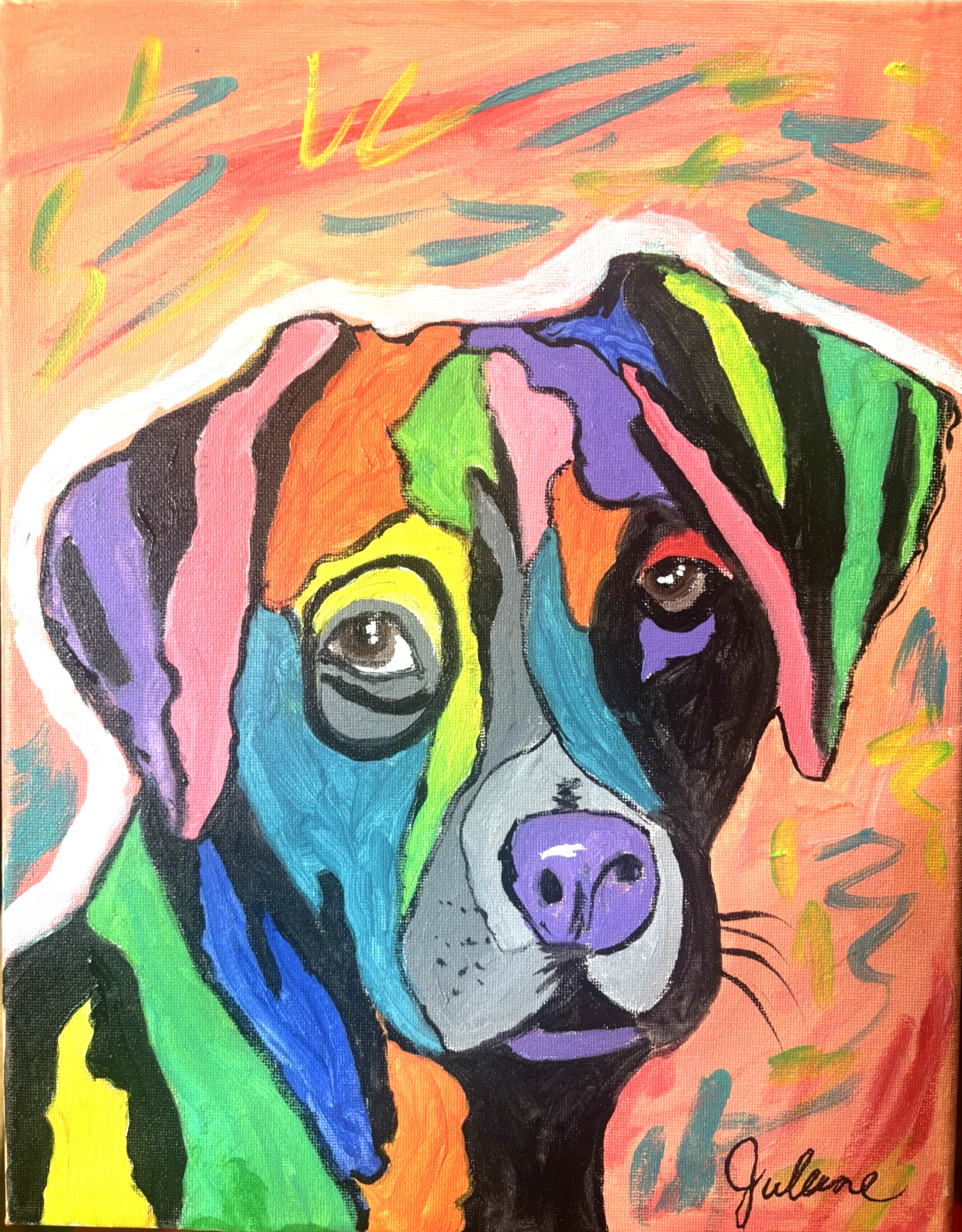 Psychedelic Pup: Original Acrylic Painting Dog, 11×14, Office Home Decor