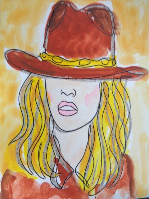 ATC ACEO BLOND WOMAN IN ART – COUNTRY GIRL Abstract Art