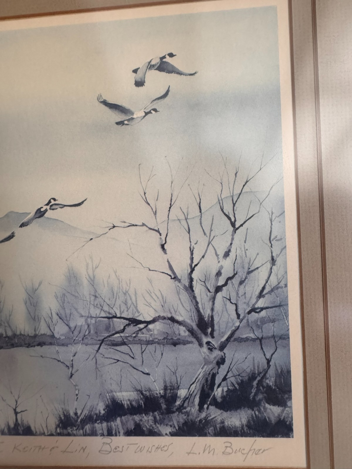 Flying Ducks Original SIGNED Watercolor Print by L M BUCHER Capt. USS Pueblo