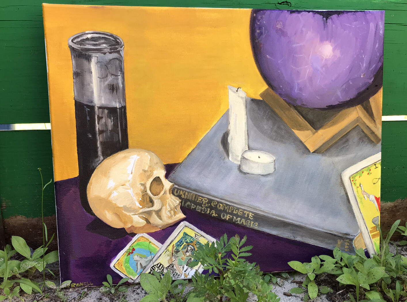 Occult Still life Oil on Canvas – Original Oil Painting – Skull and Witchcraft