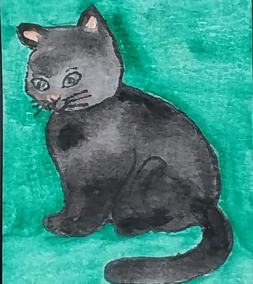 ACEO Landscape Original Art Card ATC Watercolor OOAK Signed Cat Painting GAT