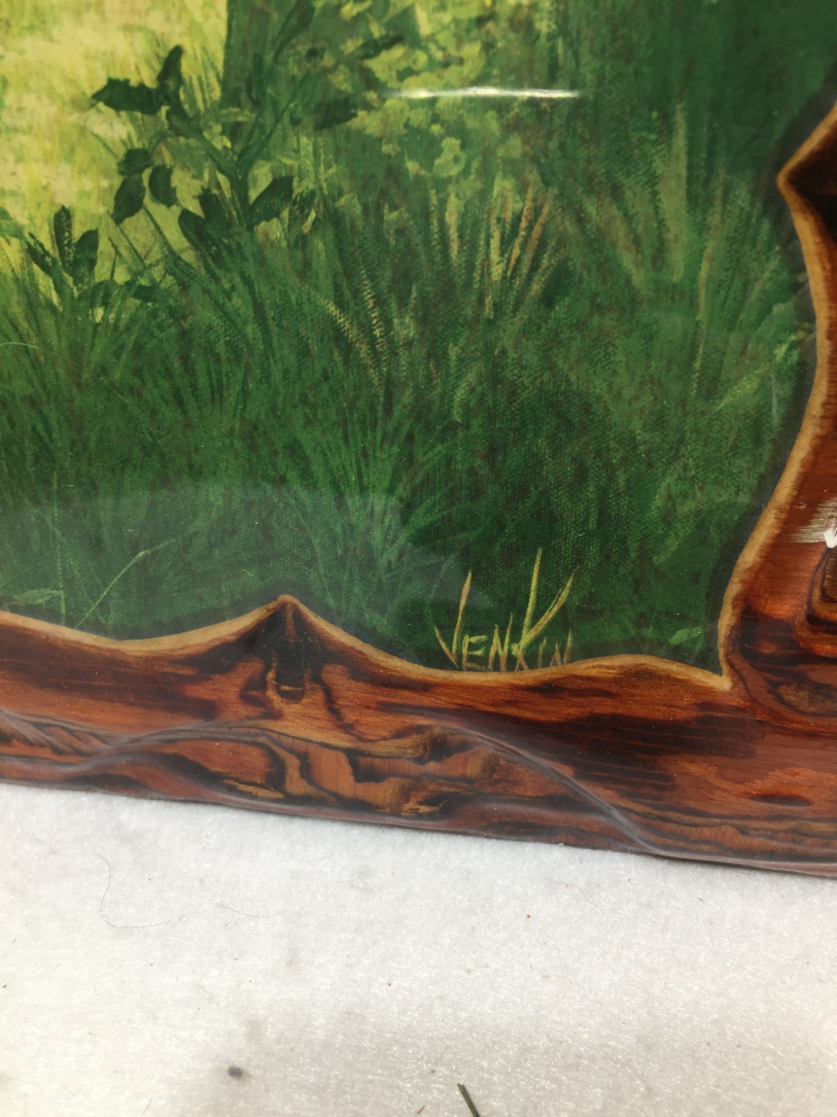 VTG Landscape Painting Resin Hand Carved Wood Plaque Venkin 20″X14″