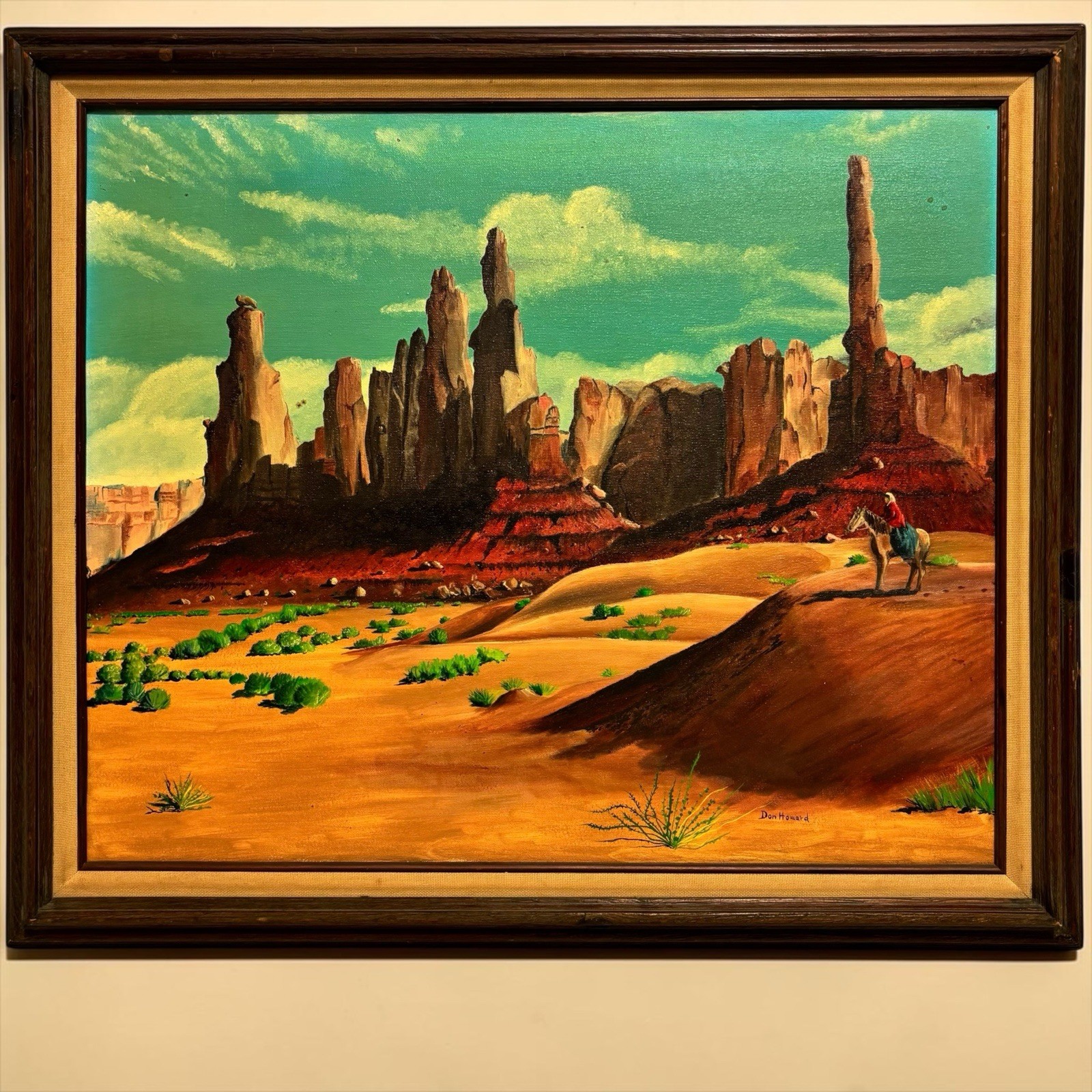 Vintage Morning Ride South Western Desert Landscape Canvas Oil Painting Horse