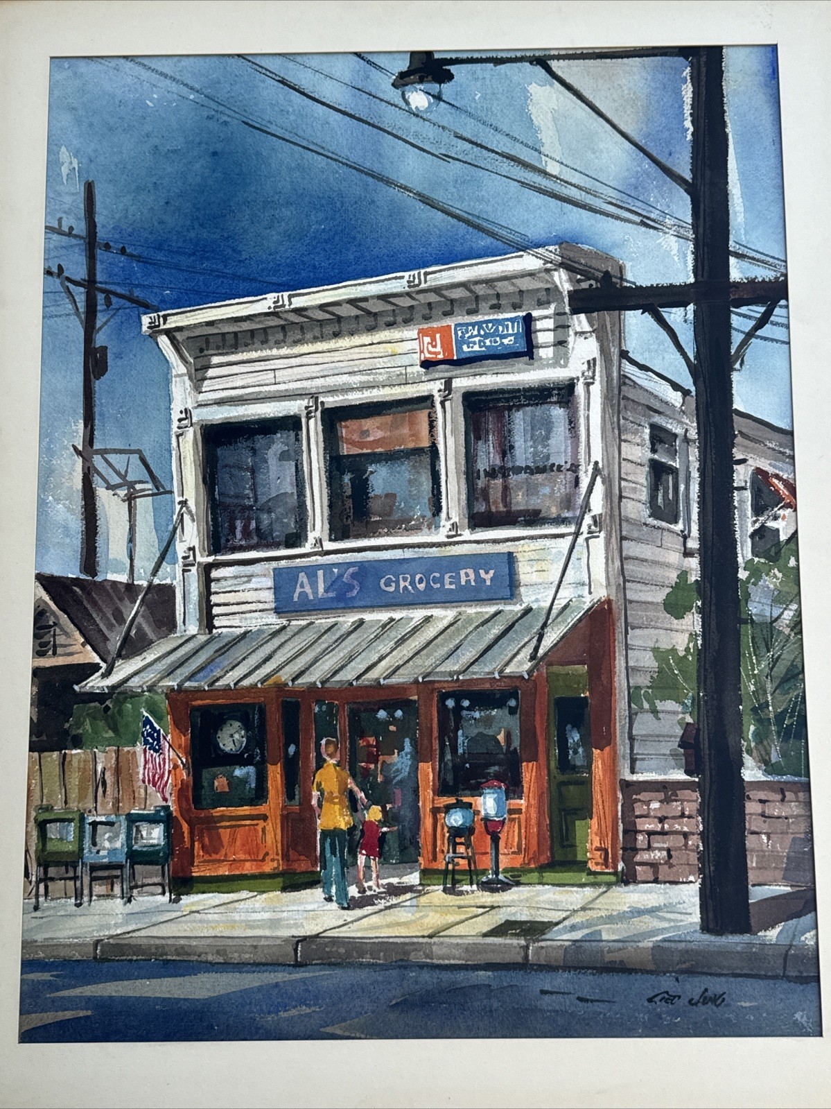 American Regionalism Painting Historic Landscape Building Grocery Store Urban