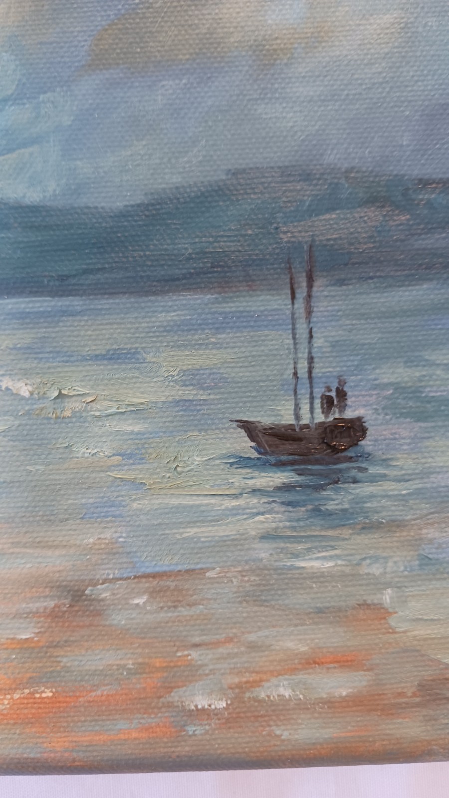 Ocean Boat Sunset ORIGINAL Oil Painting Modern Art Impressionism 11″x14″