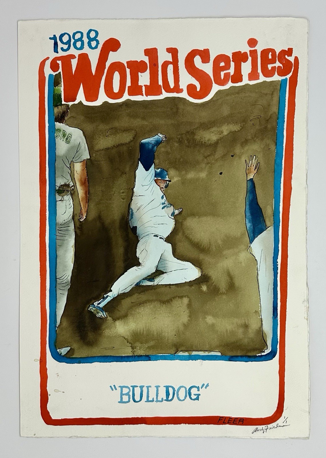 1989 Fleer Orel Hershiser Original Watercolor Painting 1/1 Andy Friedman Signed