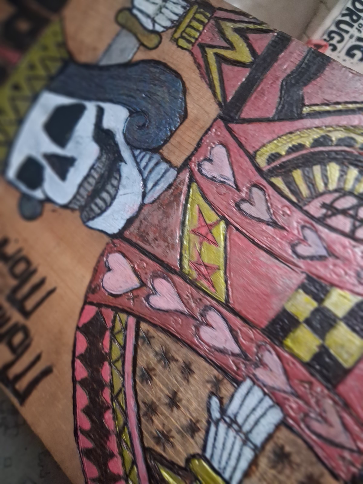 Suicide King Paint Over Woodburning