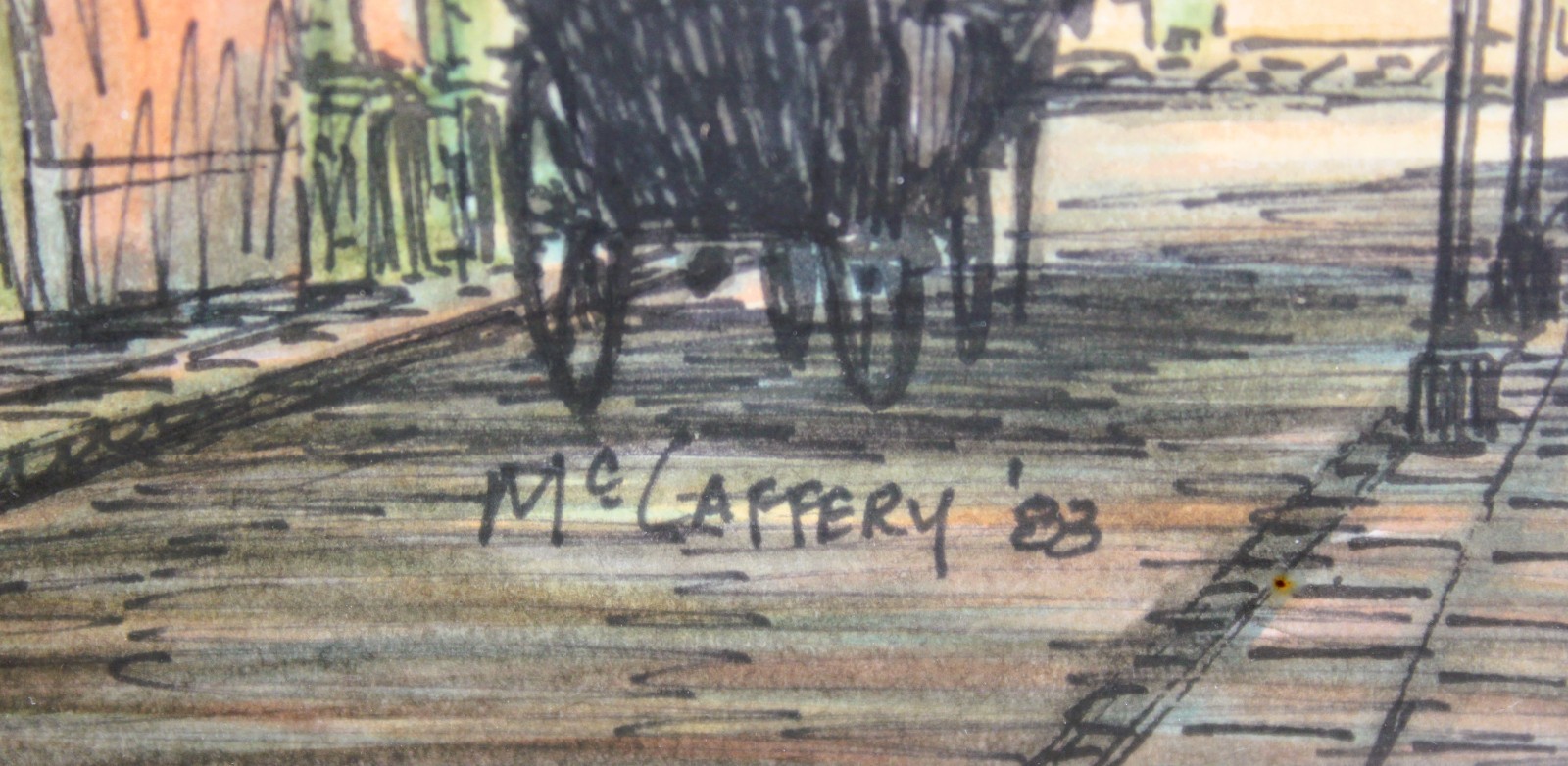 James JIM McCaffery WATERCOLOR INK SIGNED DATED 1983 New Orleans French Quarter