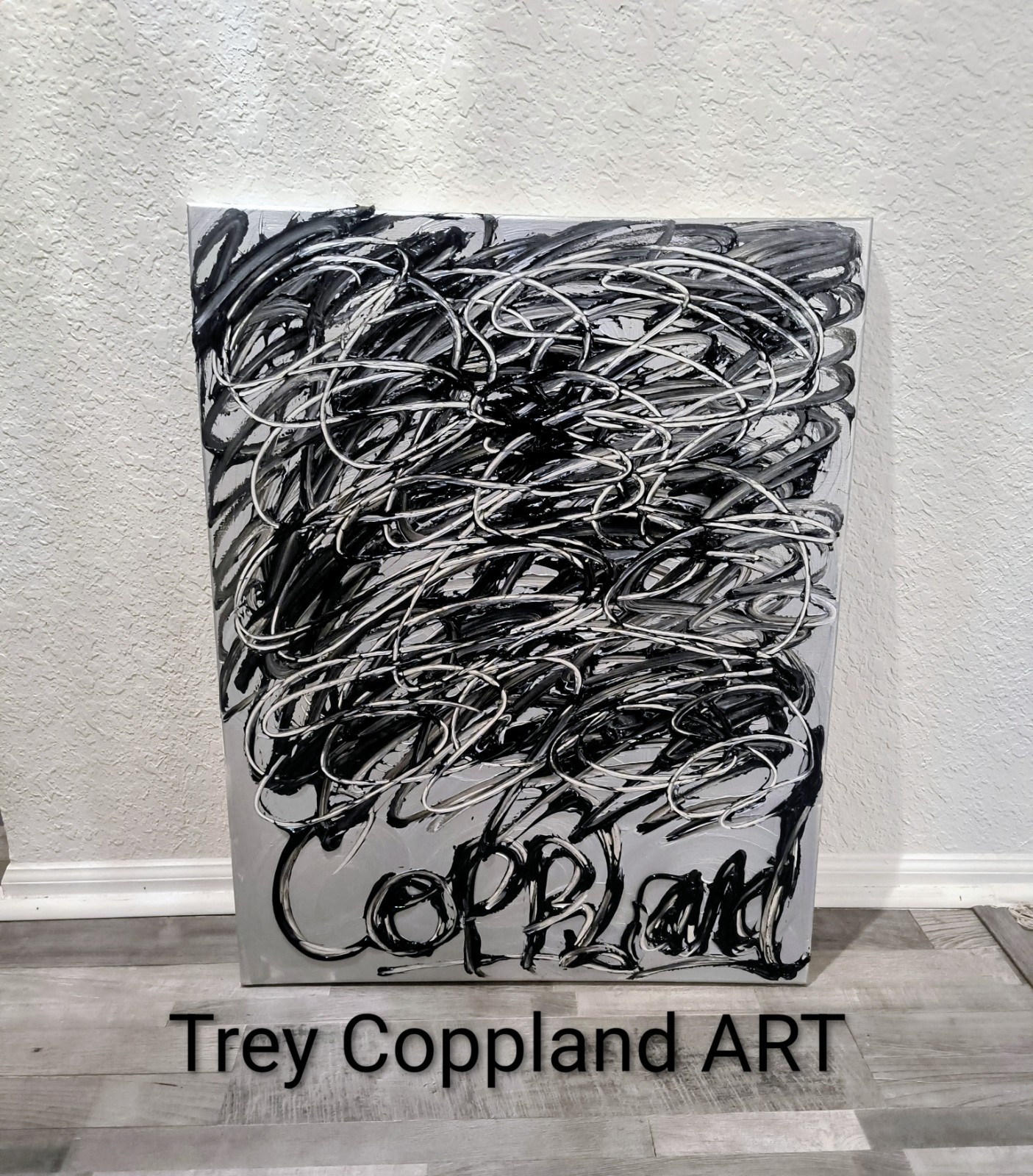 Trey Coppland, Black Night, Abstract Acrylic, 24+36 in, 2026, Signed Original