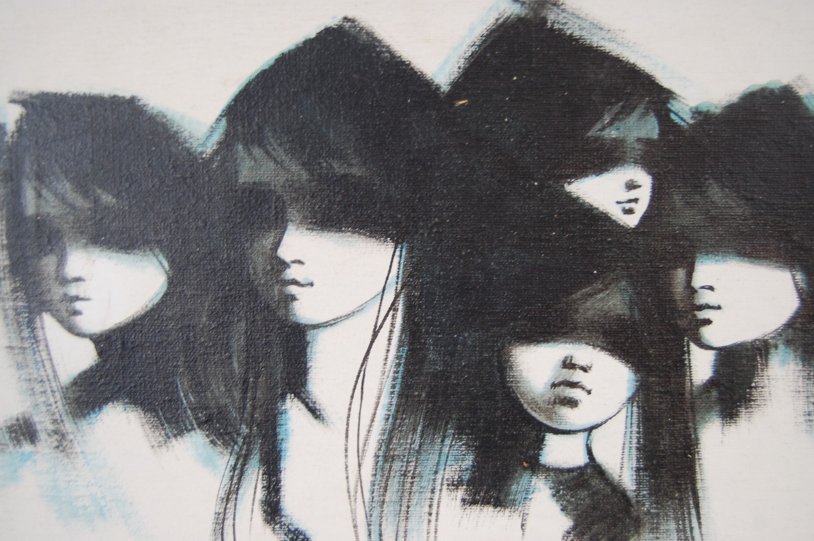 Vtg 70’s MCM Original Kevin McAlpin oil painting Five Blindfolded Children 16X12