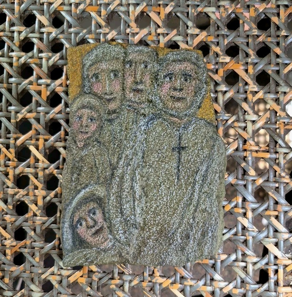 Hand Painted Rock Art ~ Five Guardian Angels ~ Cross ~ Folk Art ~ Religious