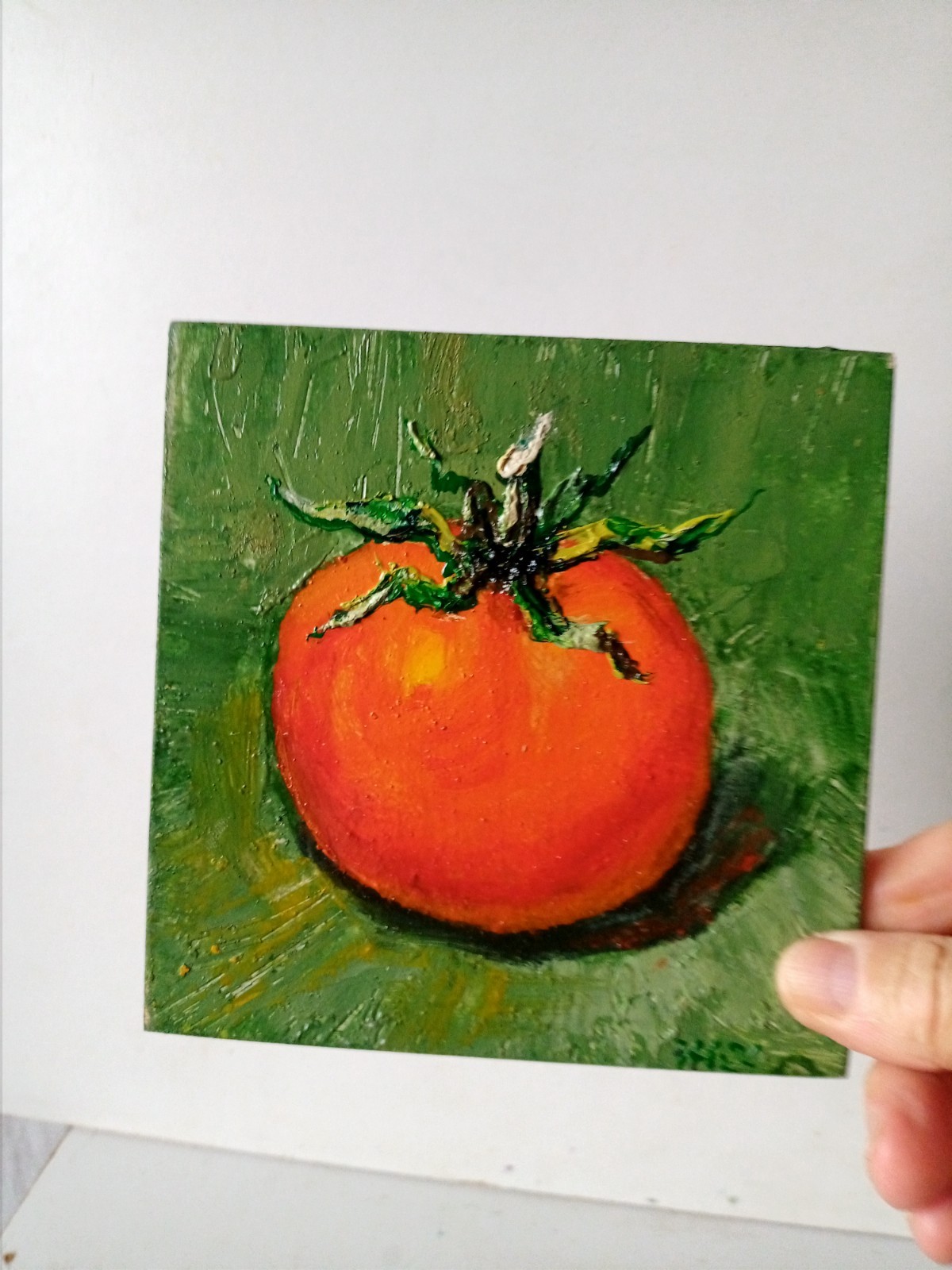 Tomato Impasto Painting Original Art Impression Oil Painting 6 x 6 in