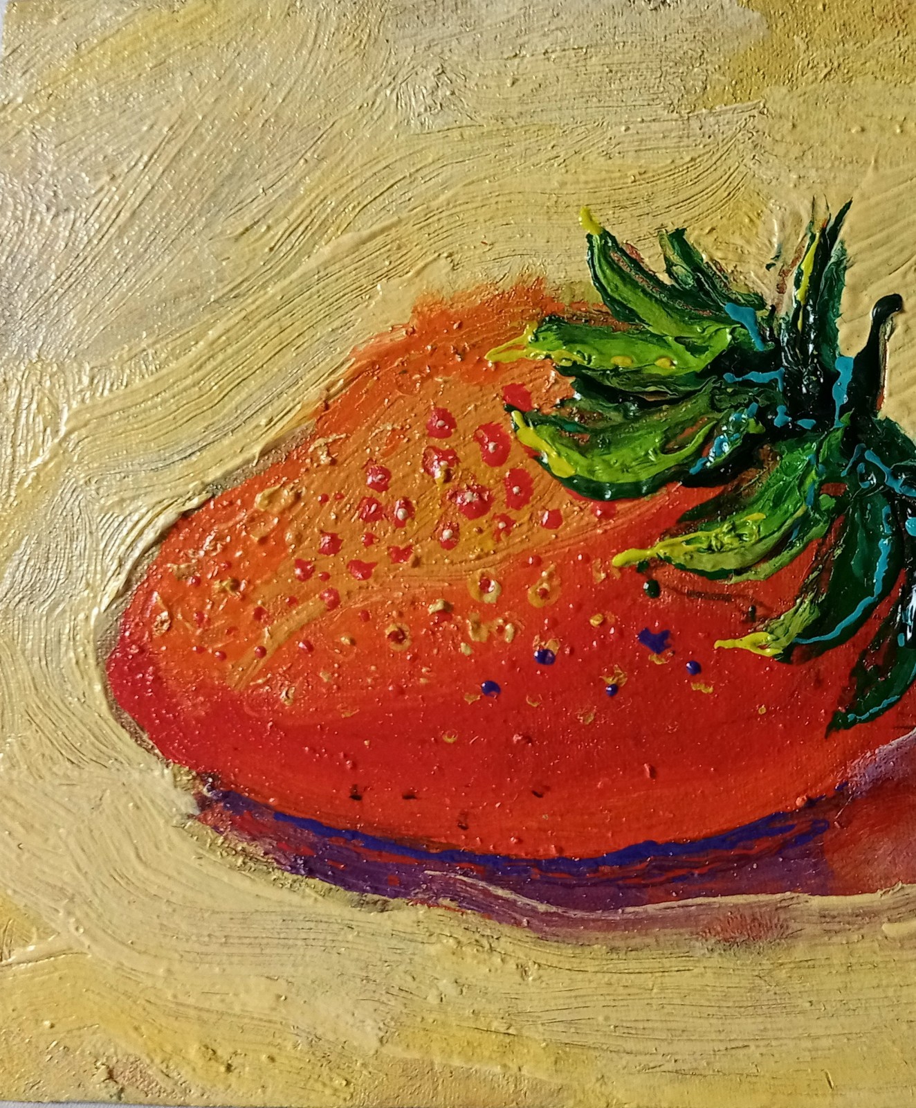 Strawberry, Painting Original Art Impression Oil Painting 4.7 x 5.5 in
