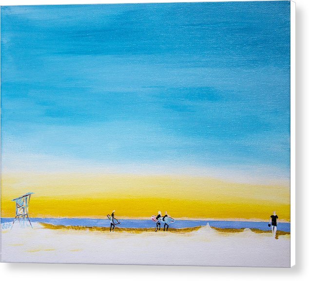 Surfers On The Beach 11″ x 14″ Original Abstract Art Acrylic Painting On Canvas