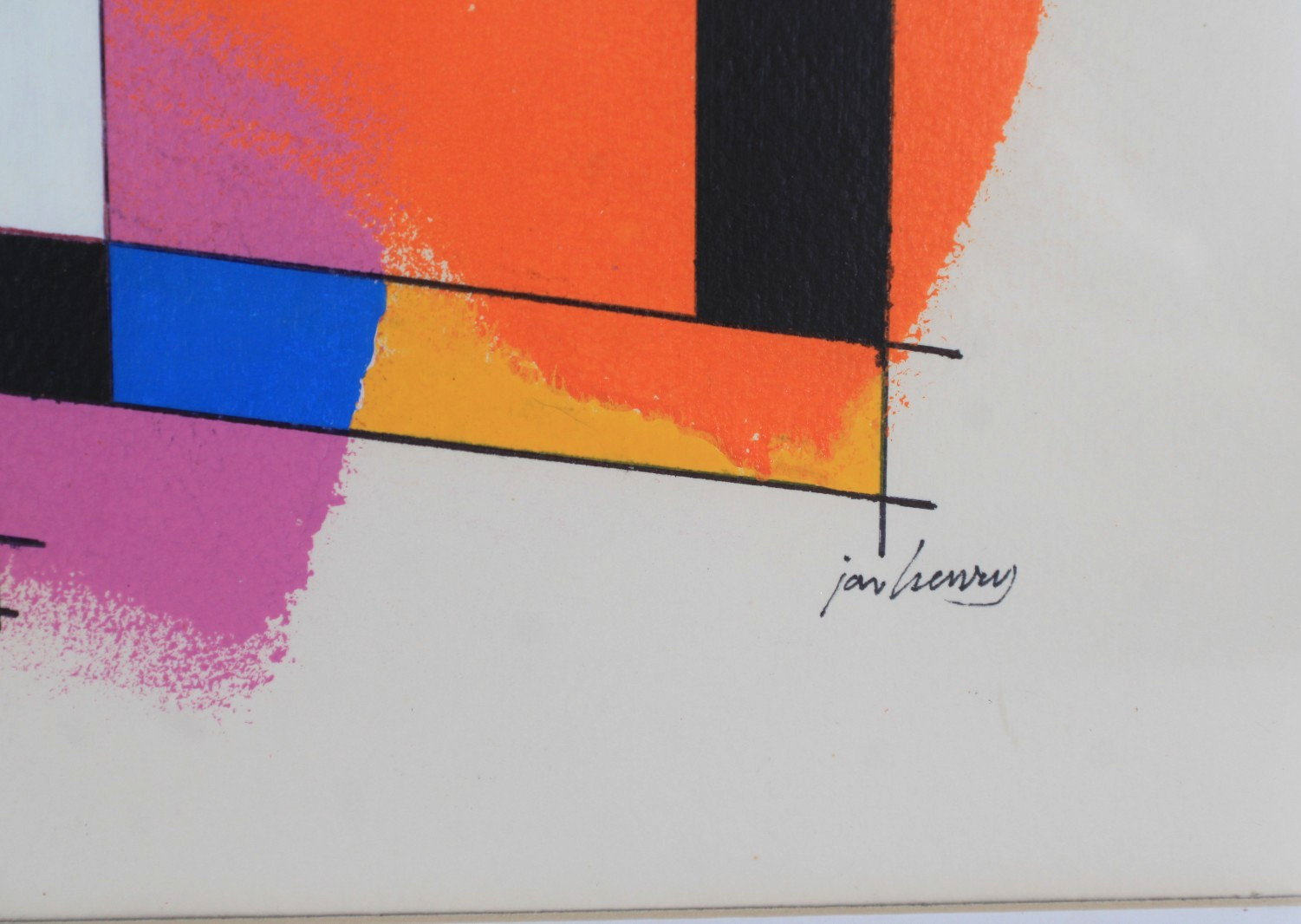 Mid Century Modernist Style Abstract Oil Painting On Board Signed Jon Henry