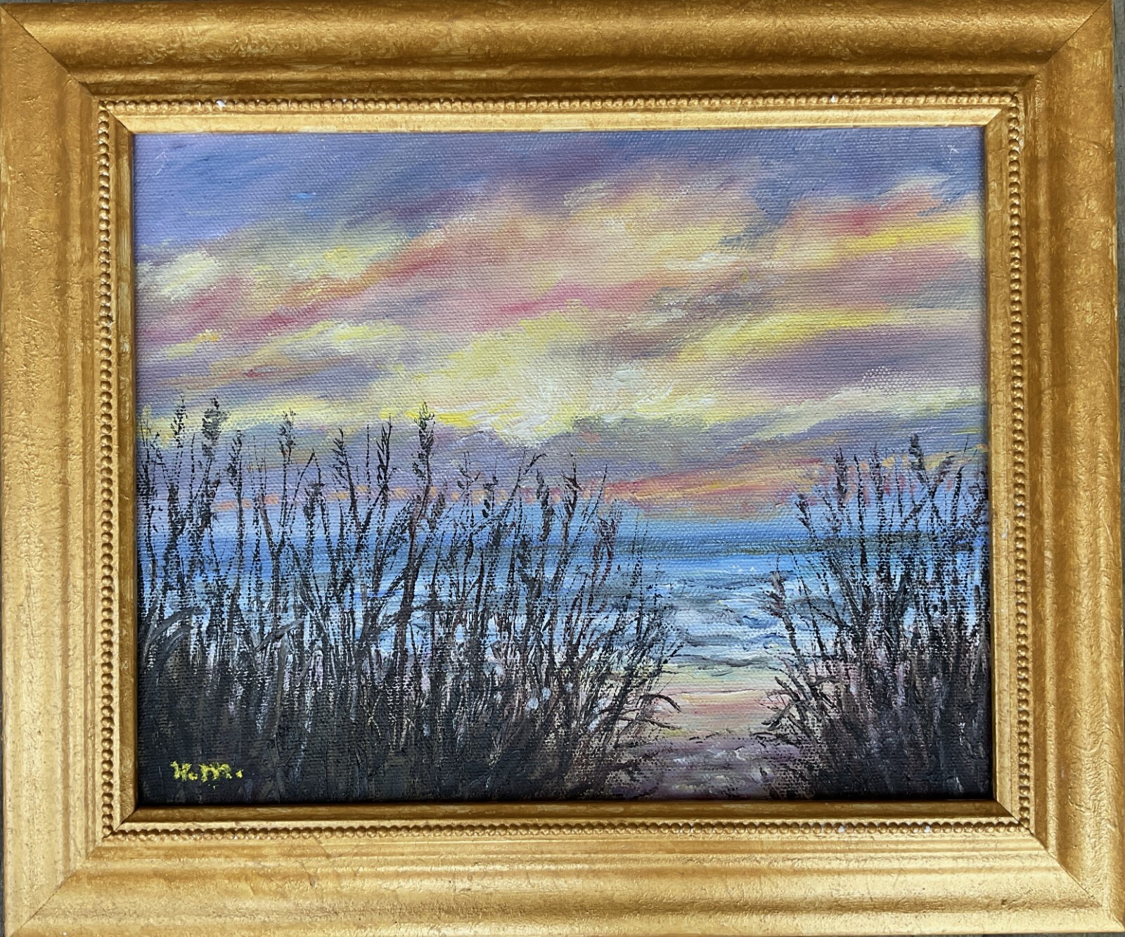 BEACH AT DAWN – original framed 8X10 oil seascape painting by K. McDermott