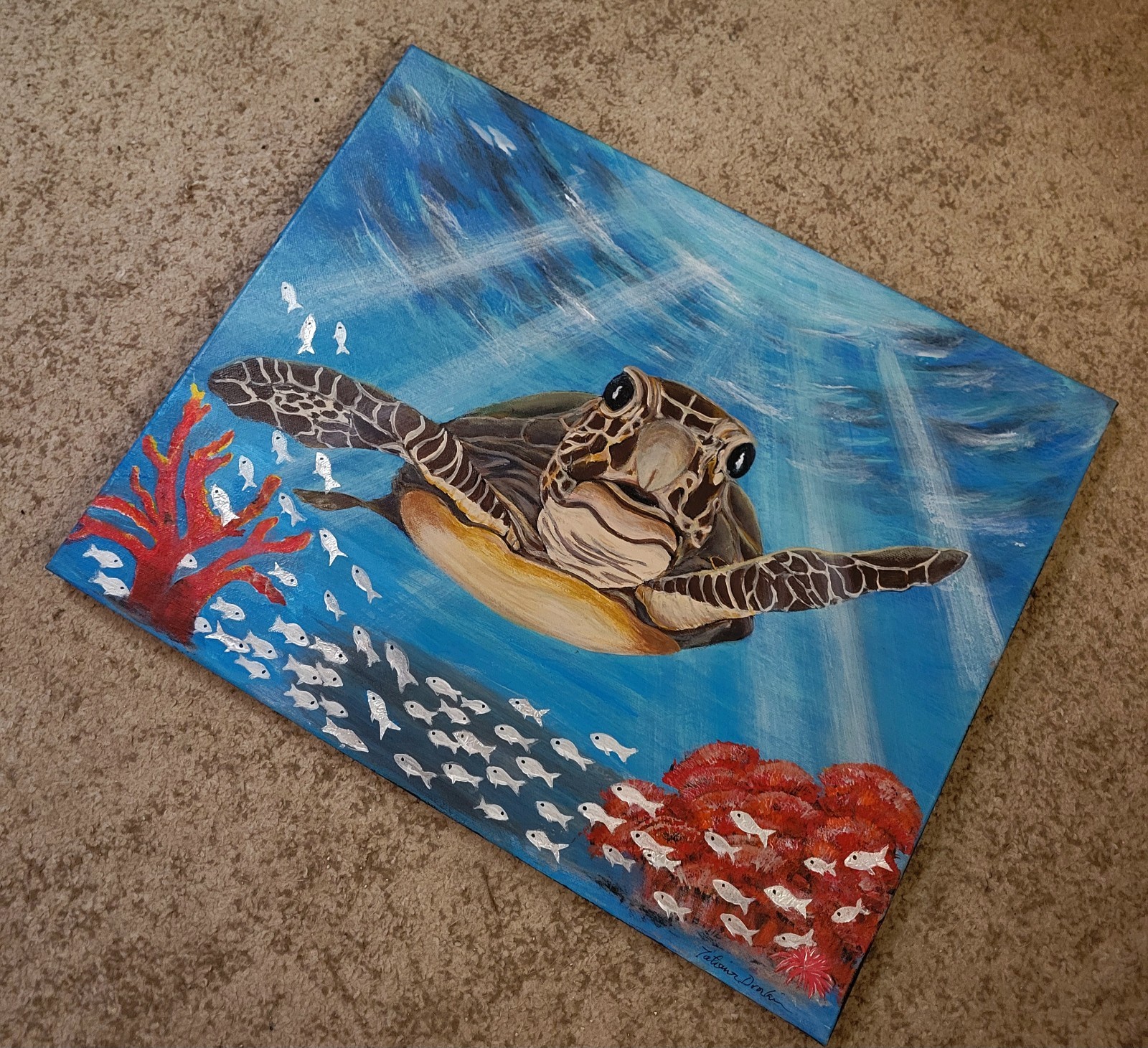 Original Acrylic Sea Turtle Painting. Underwater Life