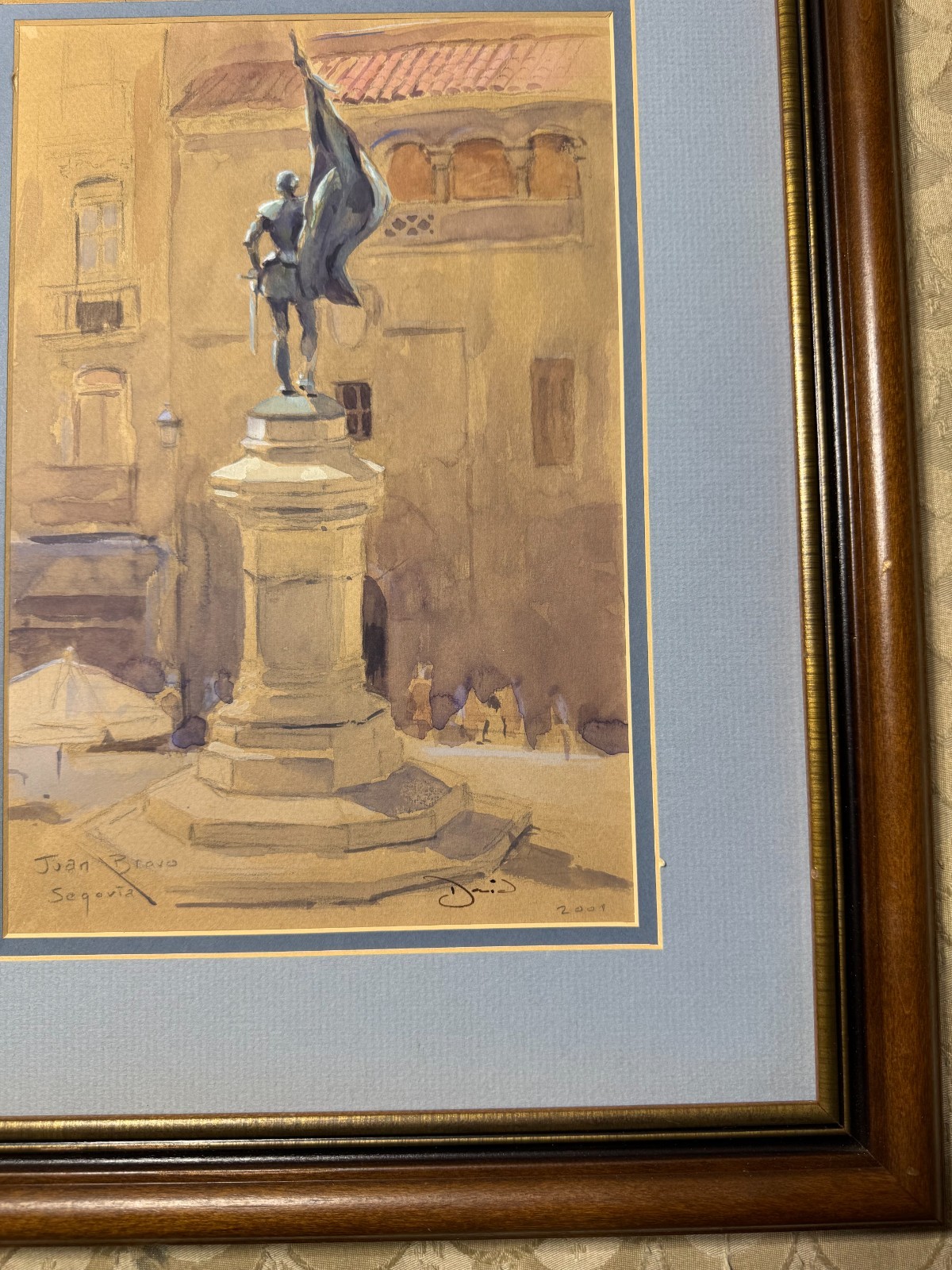 David Brankley? «City Square Segoviz Spain» Mixed Media Painting – Signed/Framed