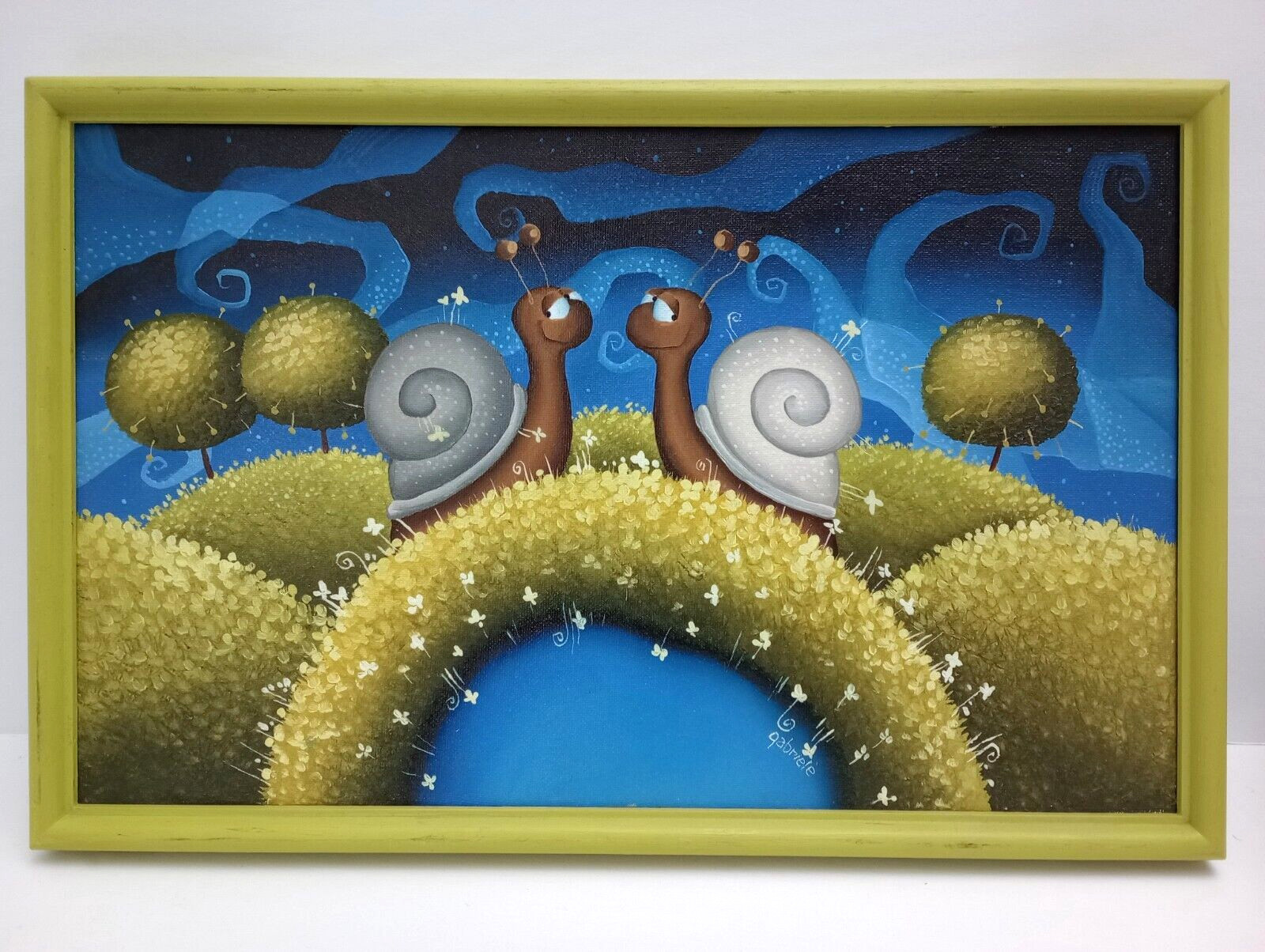 Nursery Wall Art Original Snails Fun Painting Kids Baby Room Oil Canvas Signed
