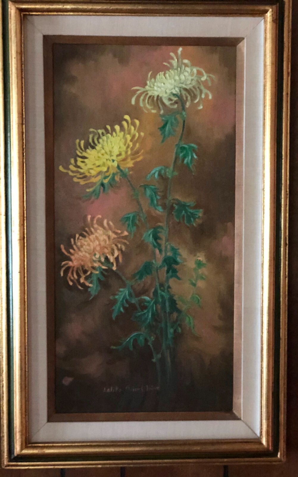 Flowers, Spider Chrysanthemums, signed & framed, Original Oil Painting