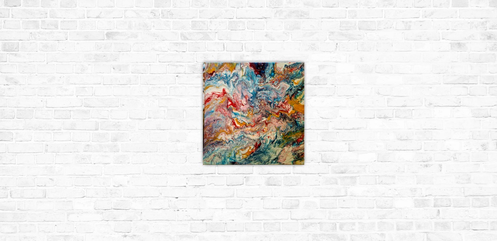 Abstract, Pour, Painting, Medium-sized, Red, Blue, Gold, Canvas, Original, OOAK