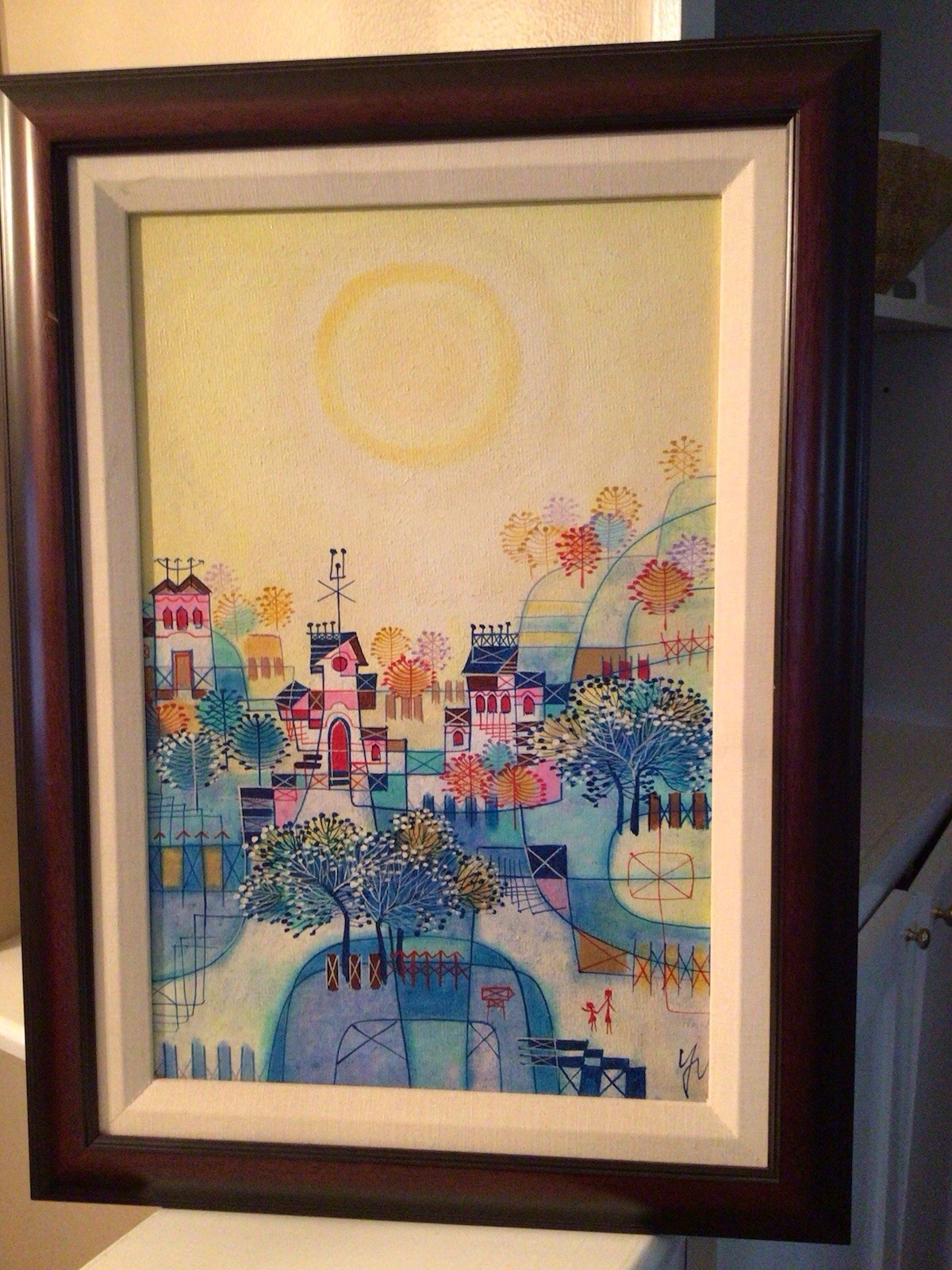 Vintage Chinese Modernist Artist HESHI LU orig. Acrylic PAINTING “Sunny Village