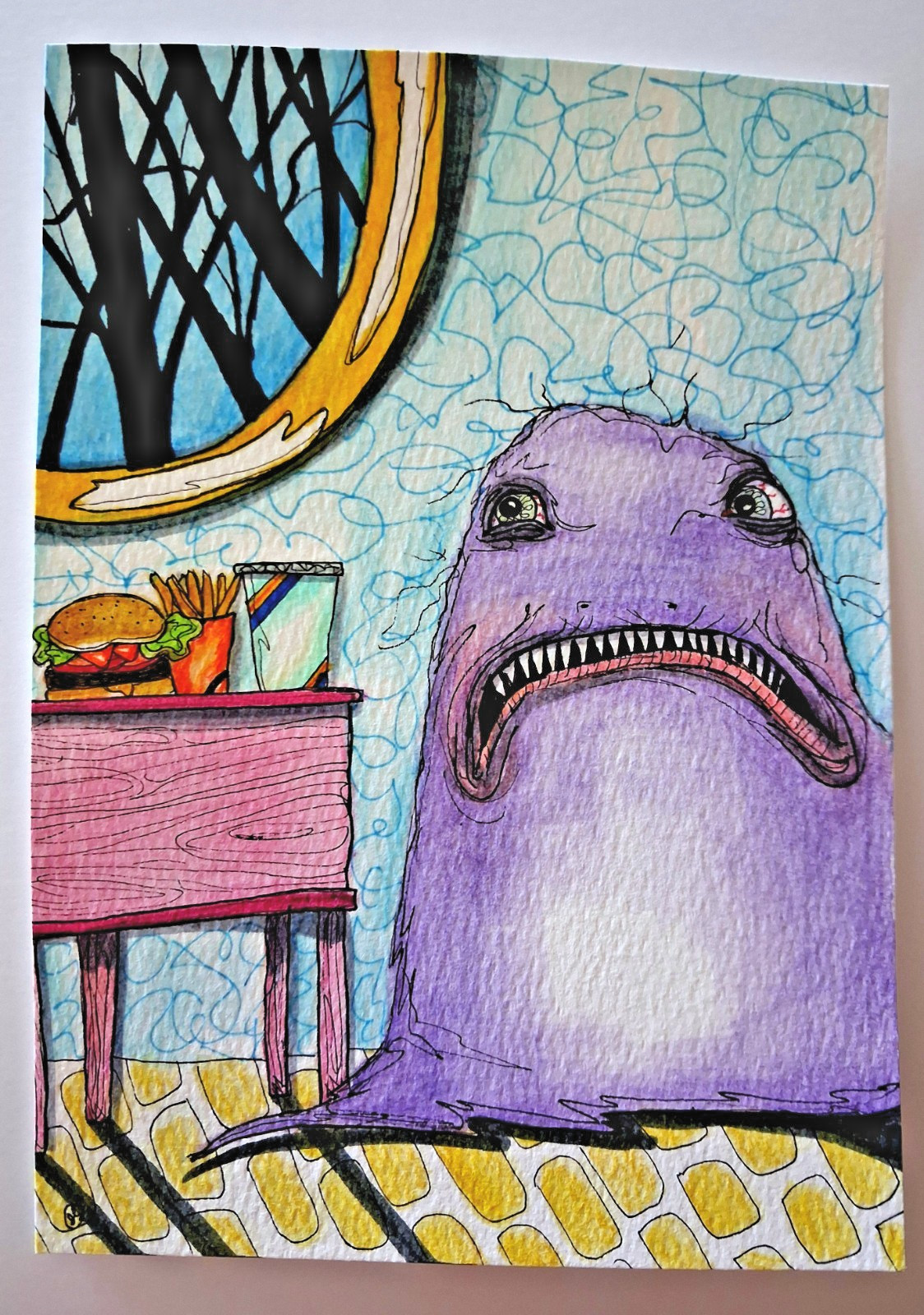 1 small Original Surreal «I Am Not Happy With This Meal» Painting!!
