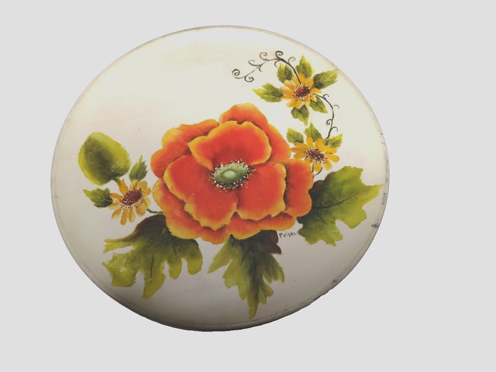 Orange Poppy Flower 10″ Round Hand Painted Painting