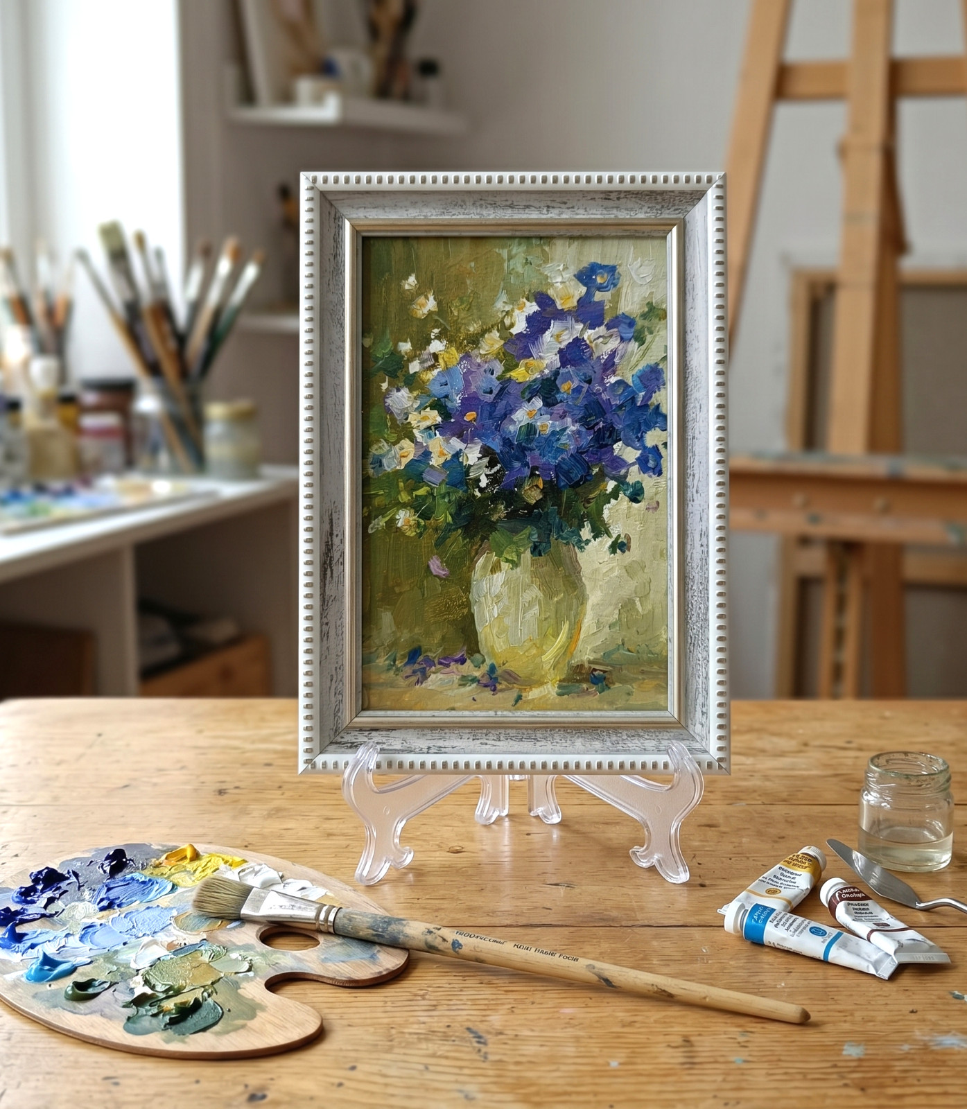 White Flowers Oil Painting Original Impasto Framed Signed Floral Art 4×6 Small