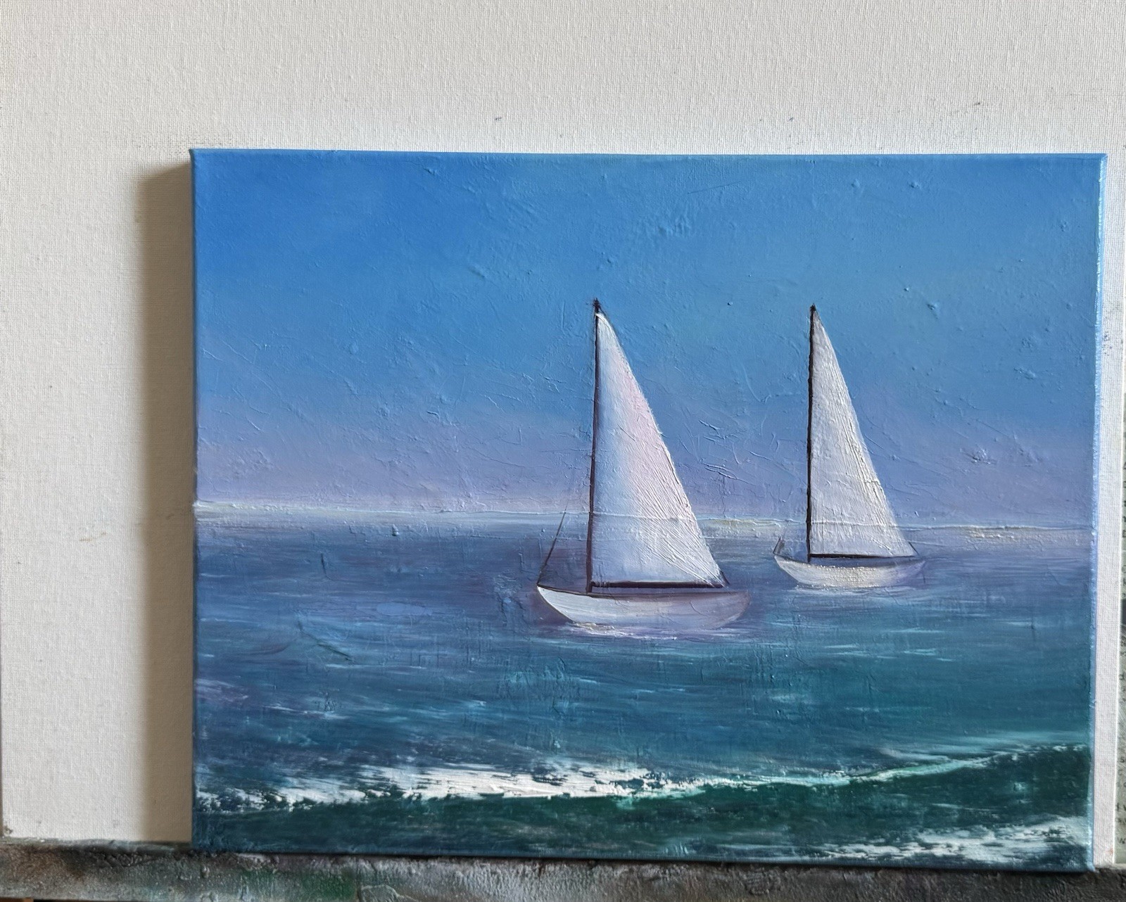 Oil Painting On Canvas Size 14×11 Inch ocean yacht landscape handcrafted Dziuba