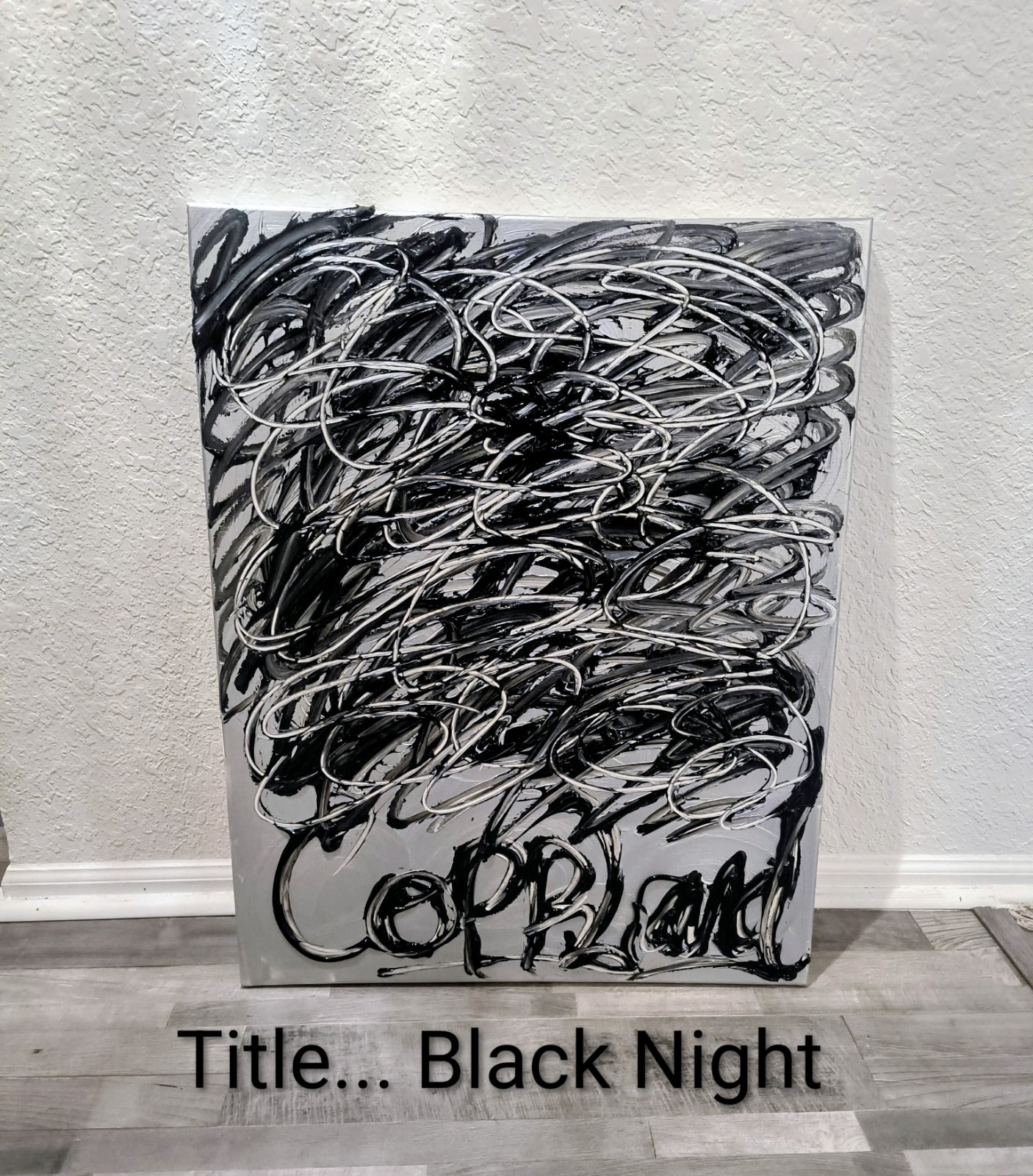 Trey Coppland, Black Night, Abstract Acrylic, 24+36 in, 2026, Signed Original