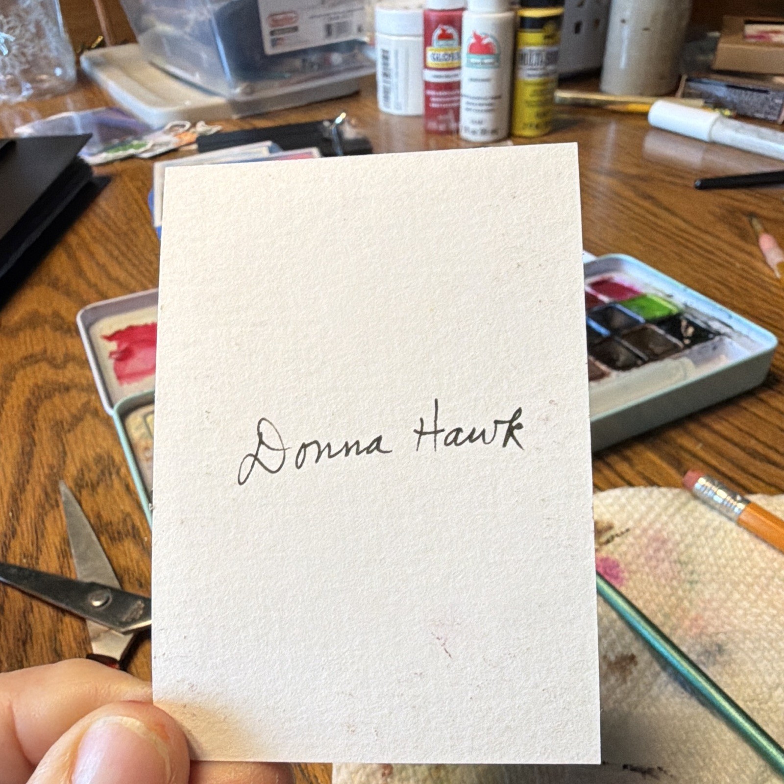 Donna Hawk ACEO Original Miniature Leaf Painting Signed Unframed