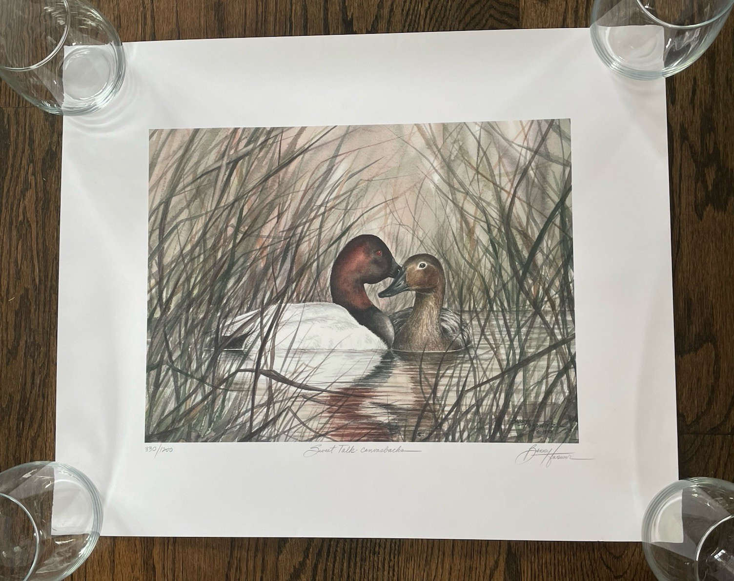 1992 Barry Honowitz Litho Art Painting Signed LImited Ed Canvasback Ducks 17×21