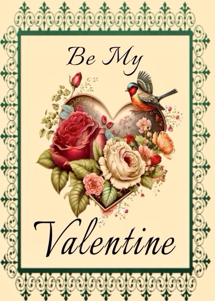 Artist Trading Card ACEO Mini Vintage Style VALENTINE Love Bird Red Roses
