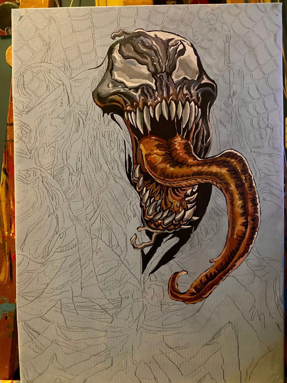 Original Hand Painted Venom 14»x 20» Acrylic on Canvas Marvel Art