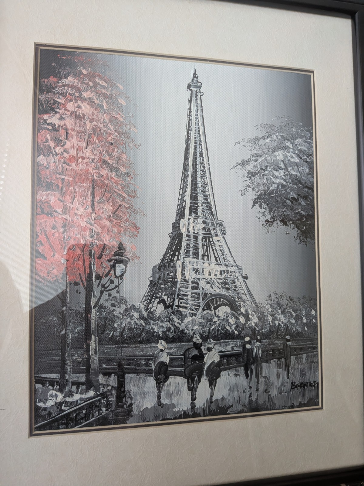 Vintage Caroline Burnett Oil Painting- Paris Eiffel Tower- Framed 12.5×15.5″
