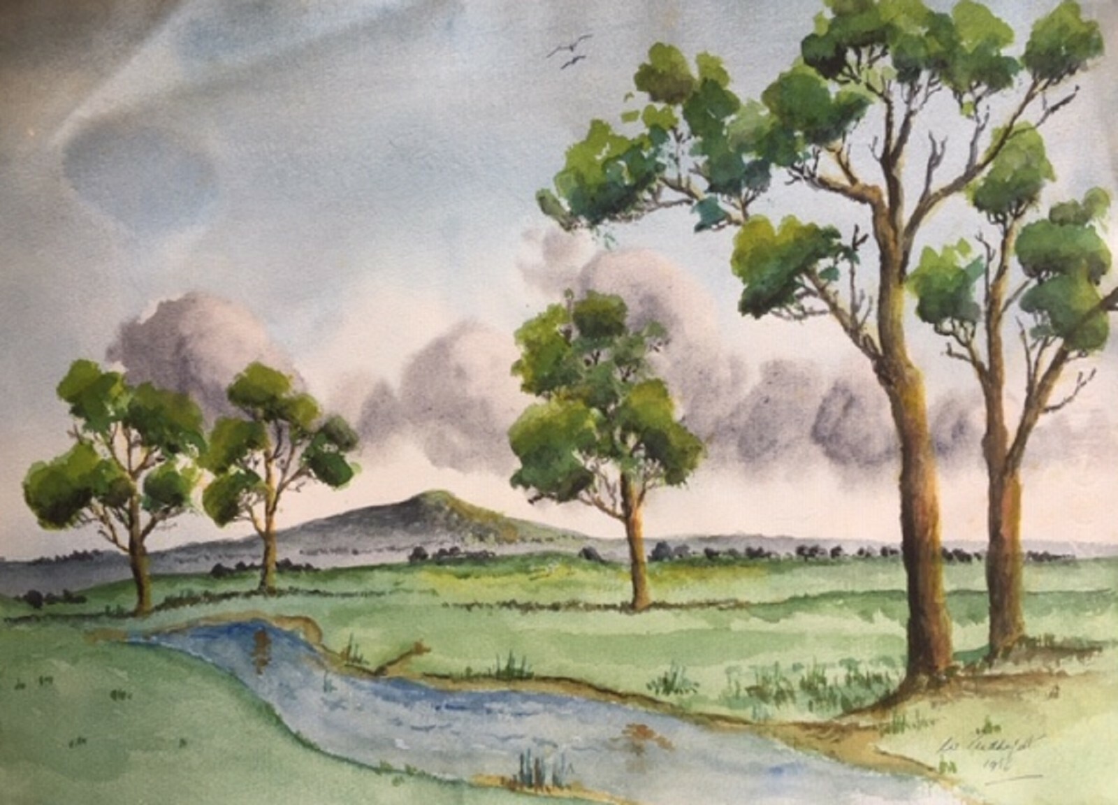 WILLIAM PUDDEFOOT WEST AUSTRALIAN WC «COUNTRY SCENE AND DISTANT HILL» 1986