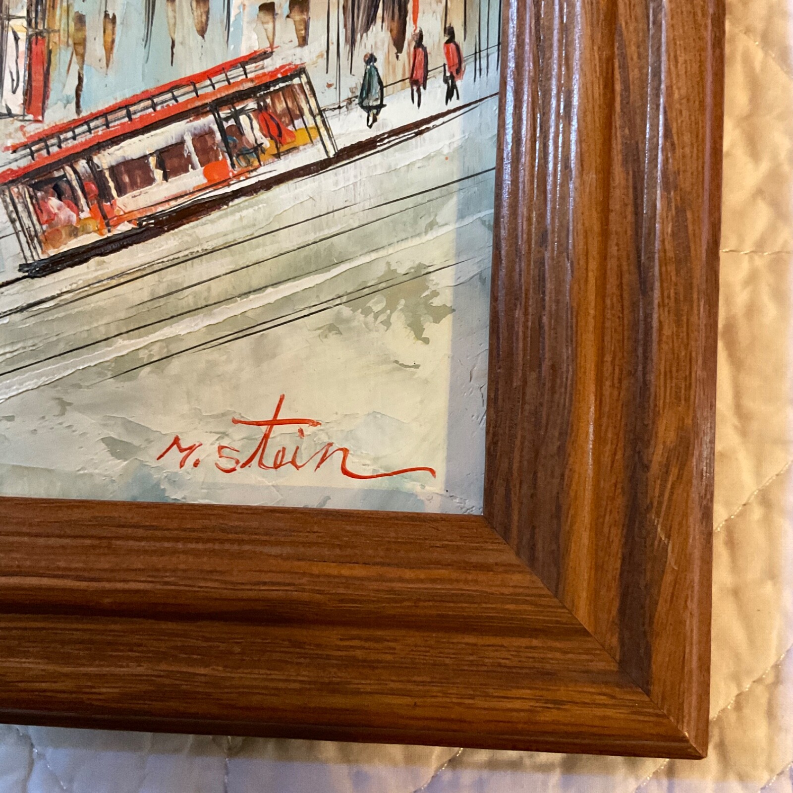70s San Francisco cable car landscape original oil PAINTING art Stein small