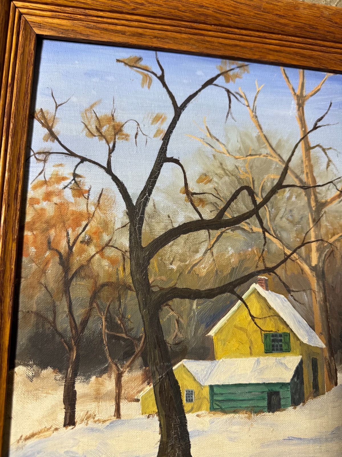 Kerry Osipower «Winter Landscape With Homes Scene» Oil Painting – Signed/Framed