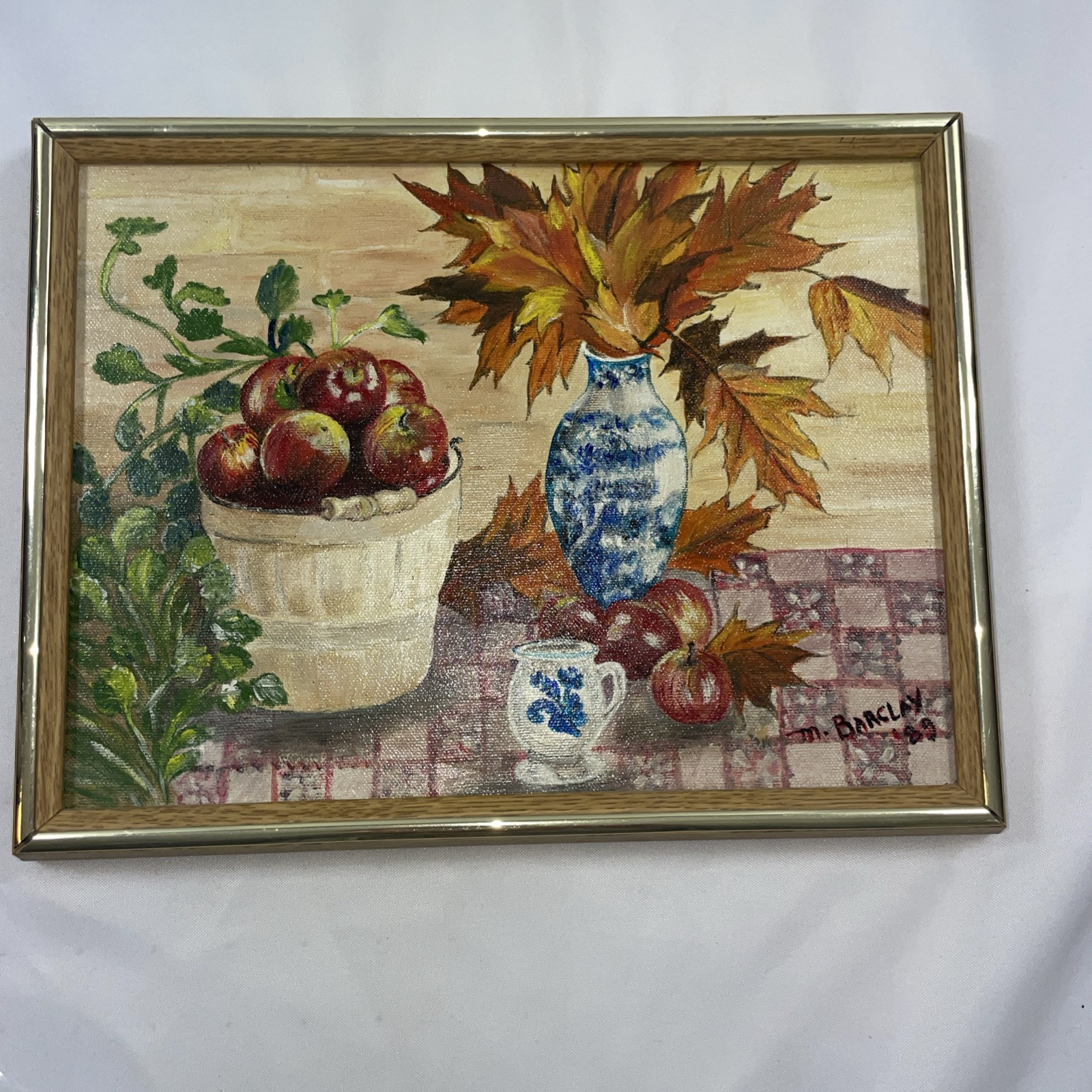 Original Acrylic Painting 10”x 13” Still Life Apples Fall Signed M. Barclay ‘89