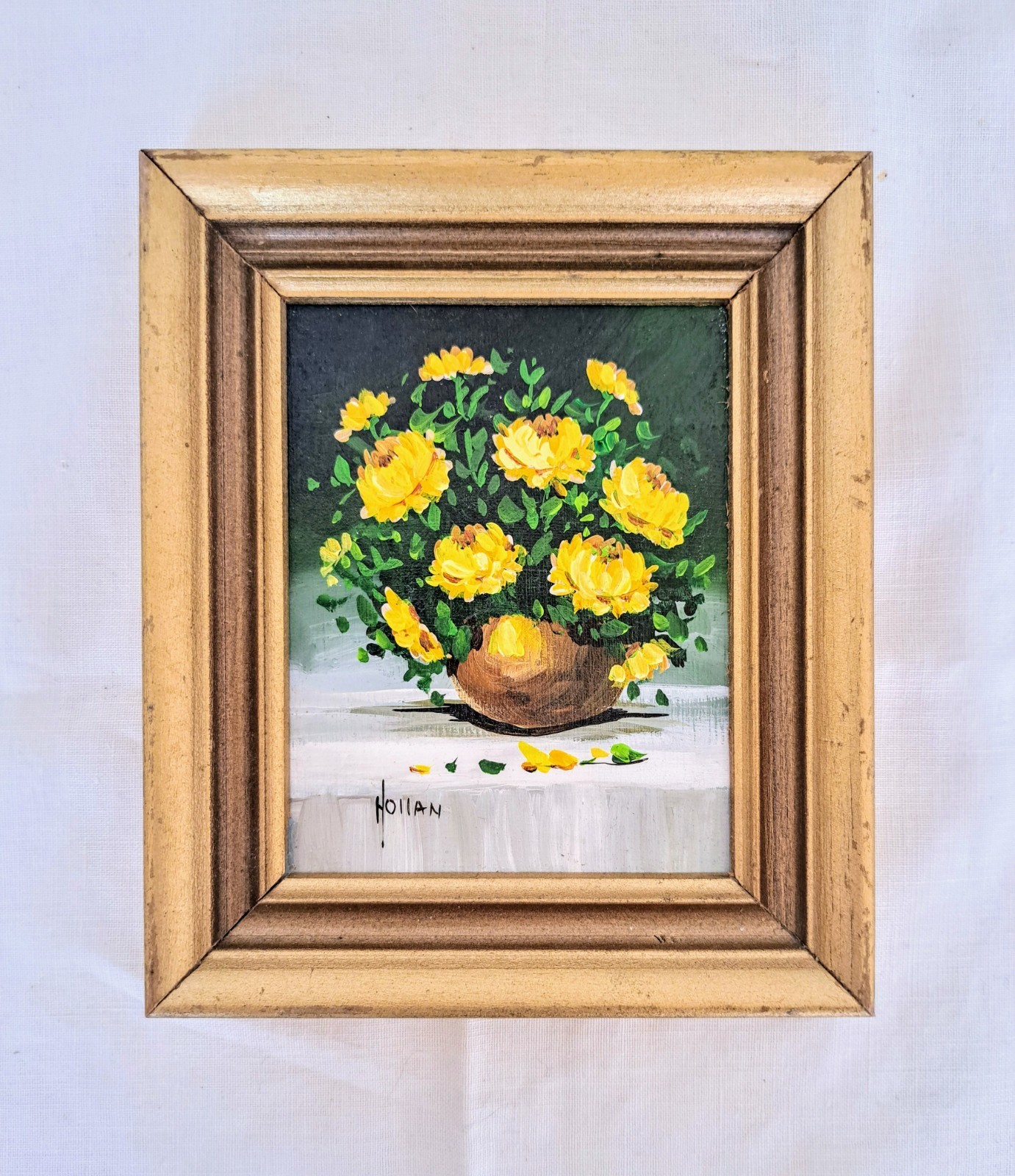 ORIGINAL OIL PAINTING VIVIAN HOLLAN SWAIN VINTAGE SMALL YELLOW FLOWERS FLORAL