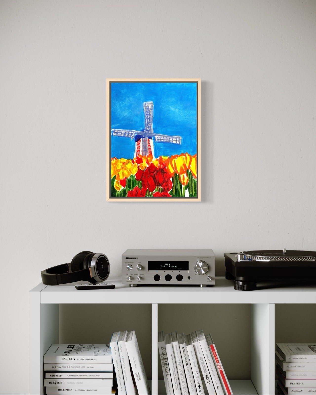 Windmill & Tulips 12×16 Canvas Abstract Colorful Landscape Original Art
